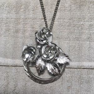 Silver Rose Pendant Necklace